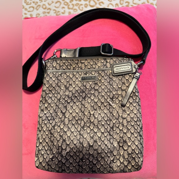 Coach Snake Animal Print Crossbody Nylon Bag with Grey Strap - Picture 2 of 12